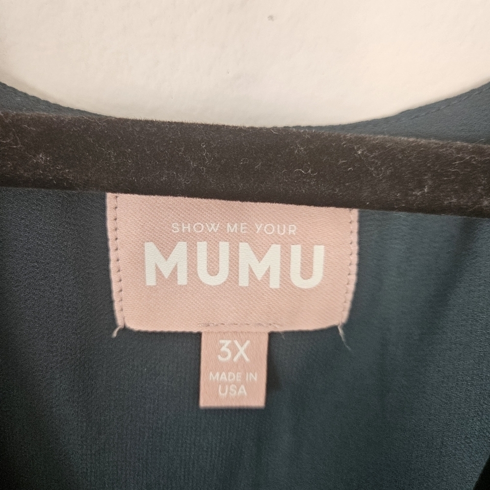 Show Me Your Mumu Jess Ruffle  Midi Dress in Emerald Chiffon size 3X SMALL FLAW - Picture 5 of 8